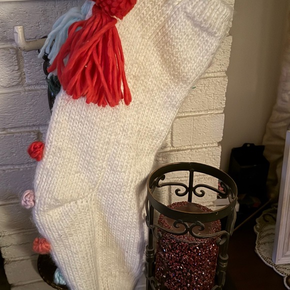 Anthropologie Colorful “O” Pom-Pom Stocking